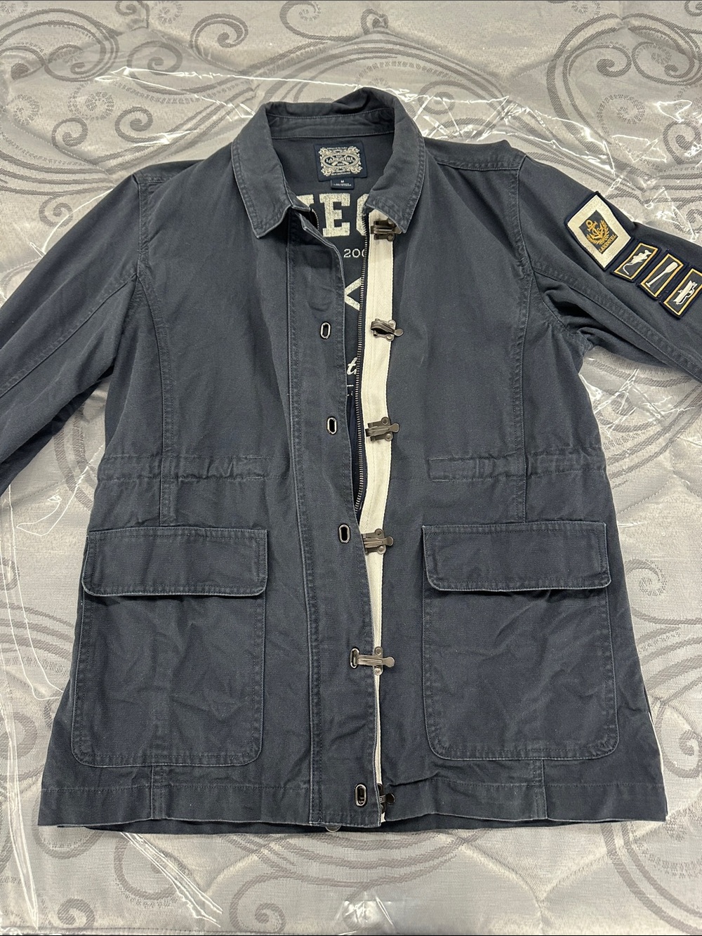 Nautica Navy Military-Style Field Jacket with Sleeve Patches